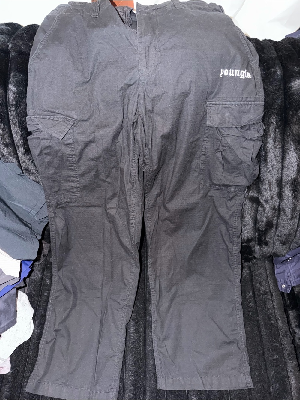 YoungLA Men's Black Cargo Pants with Side Pockets